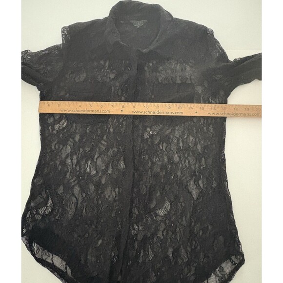 Guess Black Lace Top Size S Sheer Goth Vampire Witchy Whimsigoth Button Up - Picture 10 of 16